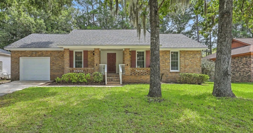 Single-story brick ranch home with attached garage in Charleston, SC, an aging in place friendly home for seniors
